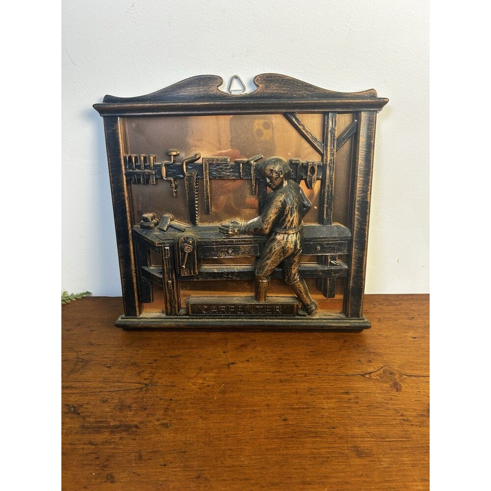 Vintage MCM Coppercraft Guild 3D Wall Art Carpenter Wood Working Rustic Decor